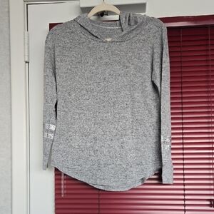 Gray Long Sleeve Hoodie with Sequin Accents